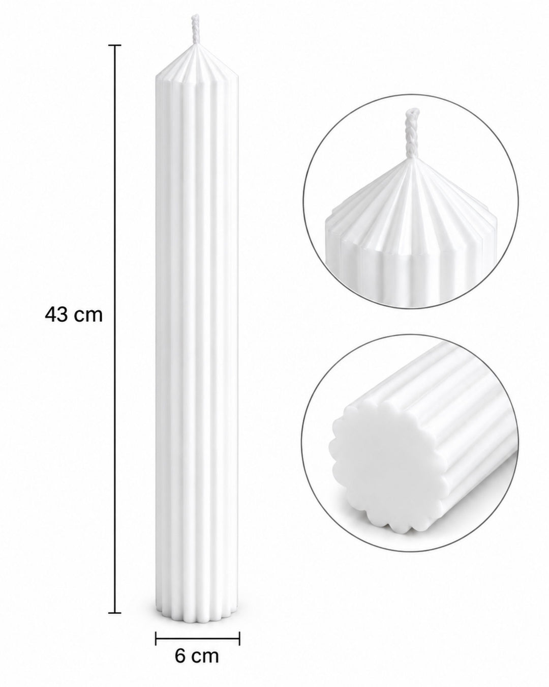 Large Fluted Pillar Candle (43cm x 6cm)
